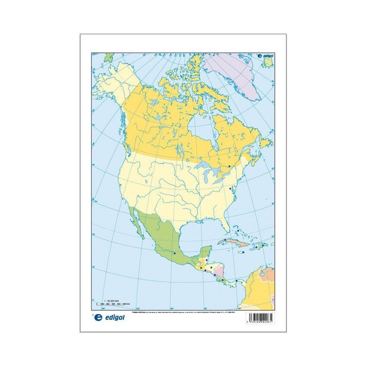 MAPA MUDO AMERICA NORTE POLITICO COLOR 22.5X32.5 (50 UDS)