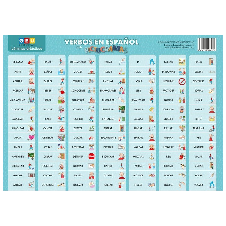 LAMINA VERBOS EN ESPAÑOL CON PICTOGRAMAS A3