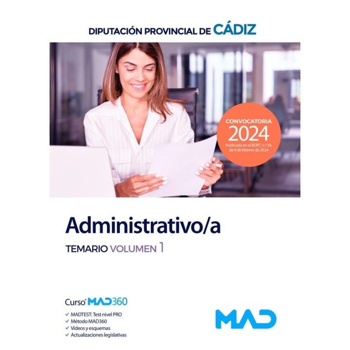 ADMINISTRATIVO/A TEMARIO VOLUMEN 1 DIPUTACION CADIZ