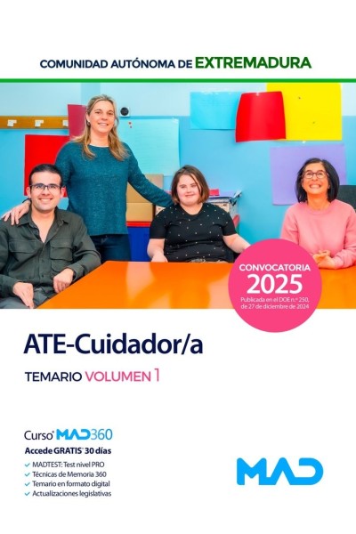 ATE CUIDADOR/A GRUPO IV PERSONAL LABORAL EXTREMADURA VOL 1