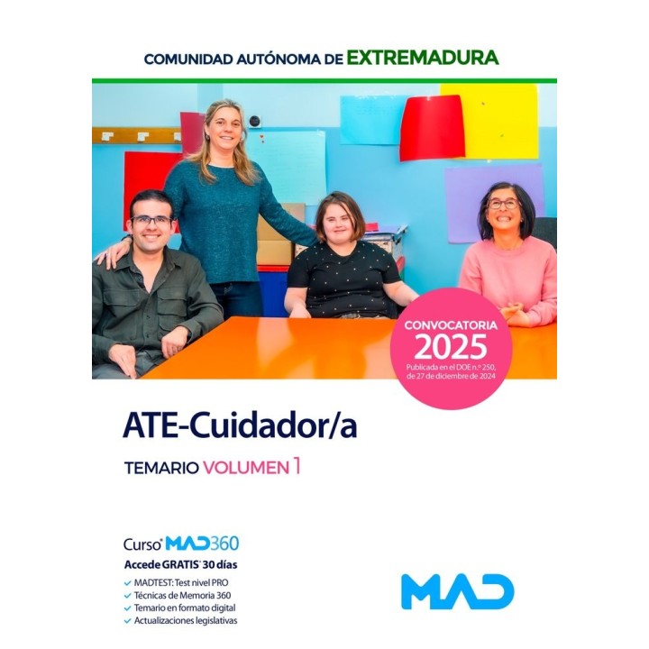 ATE CUIDADOR/A GRUPO IV PERSONAL LABORAL EXTREMADURA VOL 1