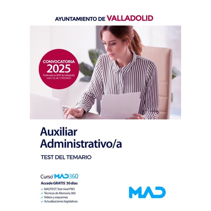 AUXILIAR ADMINISTRATIVO/A TEST TEMARIO AYUNTAMIENTO VALLADO