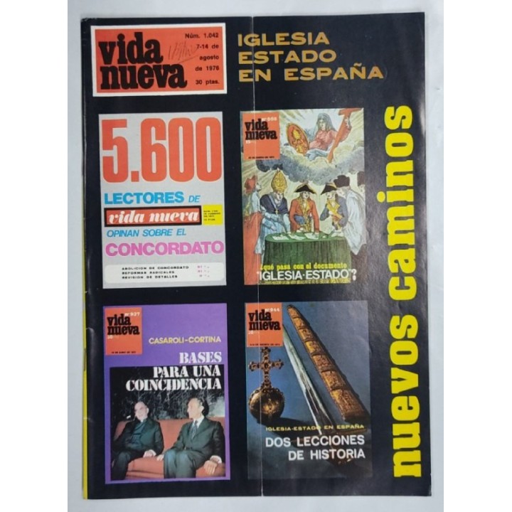 REVISTA VIDA NUEVA. NUMERO 1042. 7-14 de Agosto de 1976. Iglesia estado en españa. Nuevos caminos