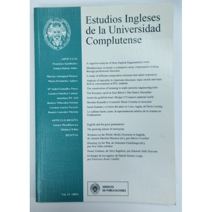 Estudios Ingleses de la Universidad Complutense. Volumen 11