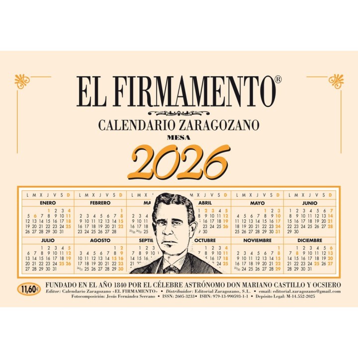 CALENDARIO ZARAGOZANO 2026 MESA VERTICAL