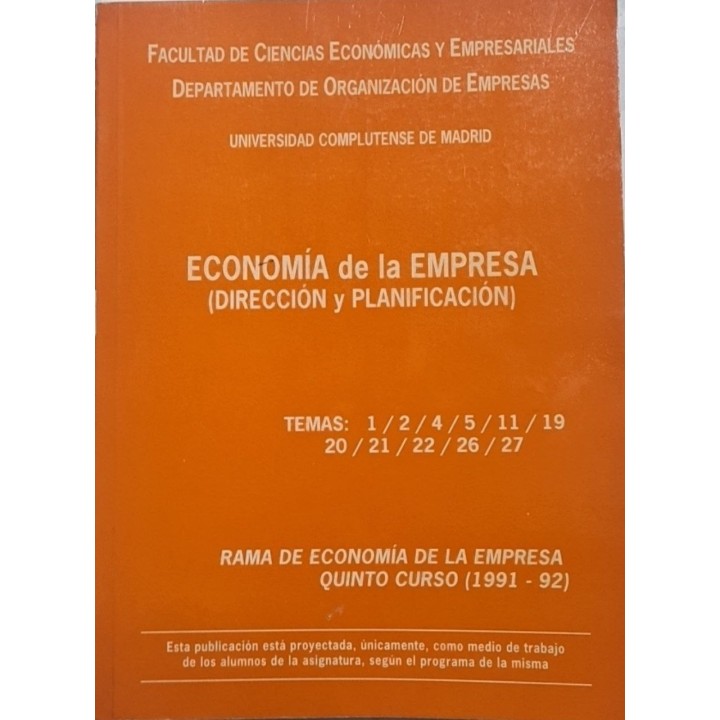 ECONOMÍA DE LA EMPRESA (DIRECCIÓN Y PLANIFICACIÓN).