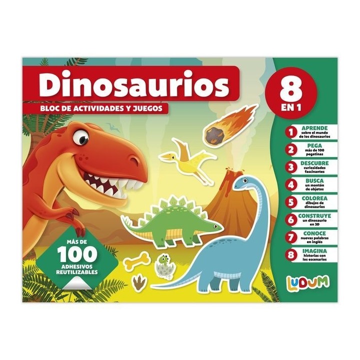 BLOC DE ACTIVIDADES Y JUEGOS 8 EN 1 DINOSAURIOS