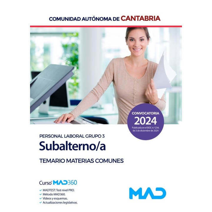 SUBALTERNO/A PERSONAL LABORAL GRUPO 3 TEMARIO CANTABRIA