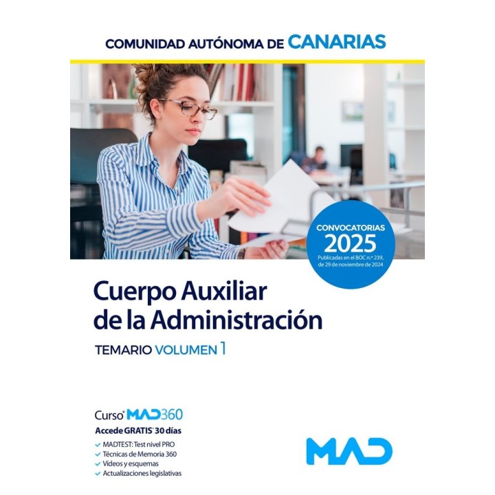 CUERPO AUXILIAR ADMIN PUBLICA TEMARIO VOL 1 COM AUT CANARIA