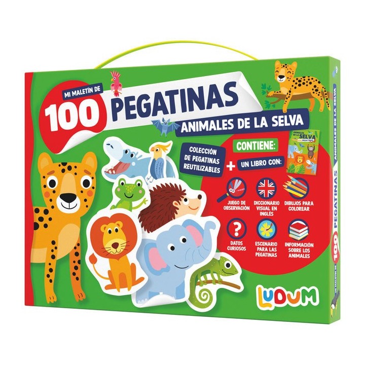 MALETIN 100 PEGATINAS ANIMALES EN LA SELVA