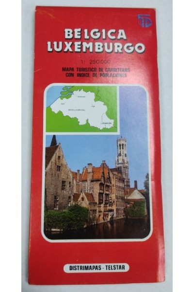 BELGICA, LUXEMBURGO. MAPA TURISTICO DE CARRETERAS CON INDICE DE POBLACIONES
