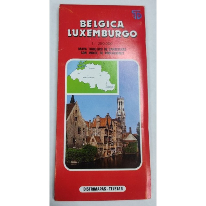 BELGICA, LUXEMBURGO. MAPA TURISTICO DE CARRETERAS CON INDICE DE POBLACIONES