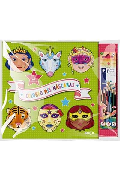 COLOREO MIS MÁSCARAS. INCLUYE 16 MÁSCARAS + 6 LÁPICES.