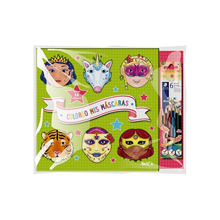 COLOREO MIS MÁSCARAS. INCLUYE 16 MÁSCARAS + 6 LÁPICES.