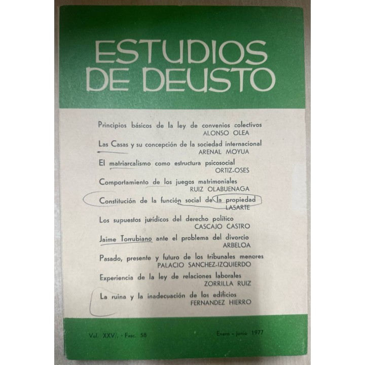 ESTUDIOS DE DEUSTO, VOL.XXV/1 - ENERO-JUNIO 1977.