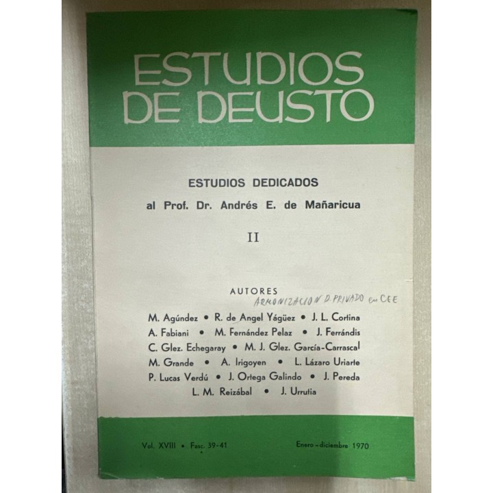 ESTUDIOS DE DEUSTO, VOL.XVIII - ENERO-DICIEMBRE 1970.