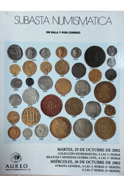 AUREO. SUBASTA NUMISMÁTICA EN SALA Y POR CORREO: 29 octubre  2002 y 30 octubre 2002.
