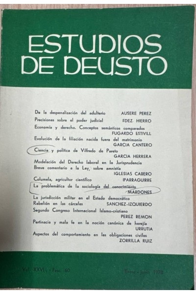 ESTUDIOS DE DEUSTO. Vol. XXVI - Enero - Junio 1978.