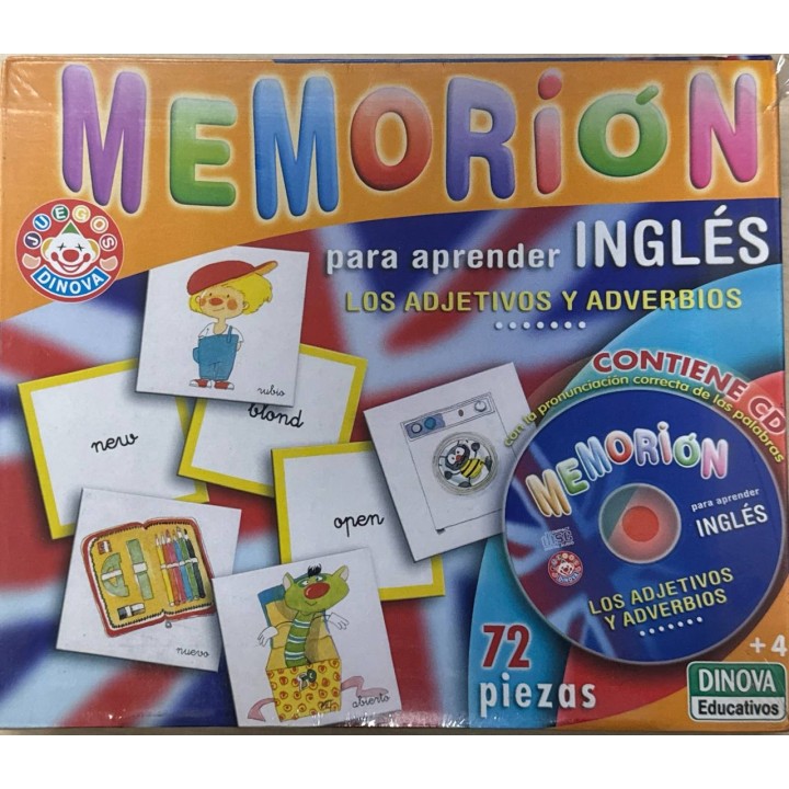 Juego MEMORION PARA APRENDER INGLES 72 FICHAS + CD. LOS ADJETIVOS Y ADVERBIOS.