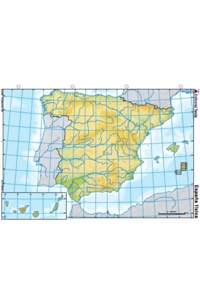 MAPA MUDO ESPAÑA FISICO COLOR (25 UDS)