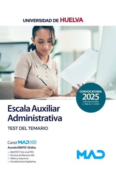 ESCALA AUXILIAR ADMINISTRATIVA TEST TEMARIO UNIVERSIDAD HUE